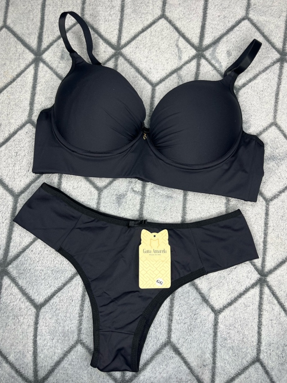 Gatta Amarela Brazilian Lingerie Black Bra & Panties Set XL (BIN D)